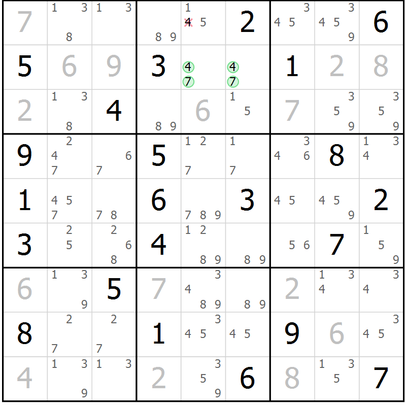 Position des candidats pour la solution de la Gr 22 page 25 du magazine de sudoku Suprême n° 034