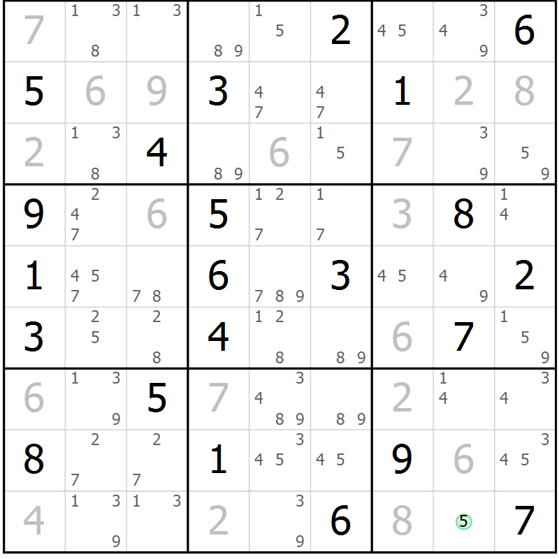 Position des candidats pour la solution de la Gr 22 page 25 du magazine de sudoku Suprême n° 034