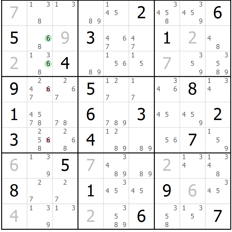 Position des candidats pour la solution de la Gr 22 page 25 du magazine de sudoku Suprême n° 034