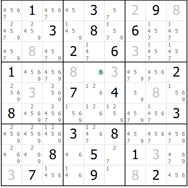Position des candidats pour la solution de la Gr 23 page 26 du magazine de sudoku Suprême n° 034