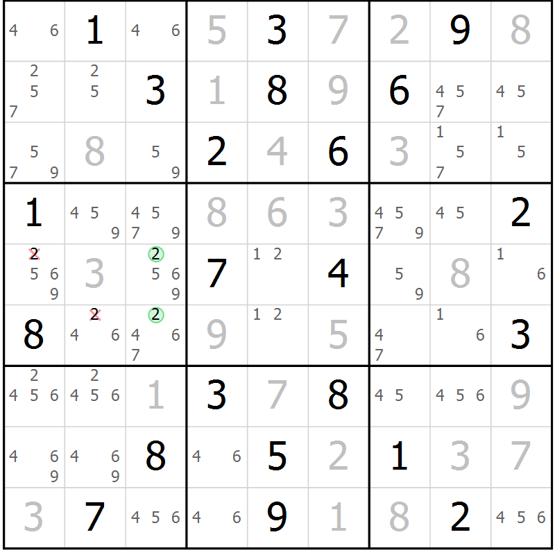Position des candidats pour la solution de la Gr 23 page 26 du magazine de sudoku Suprême n° 034