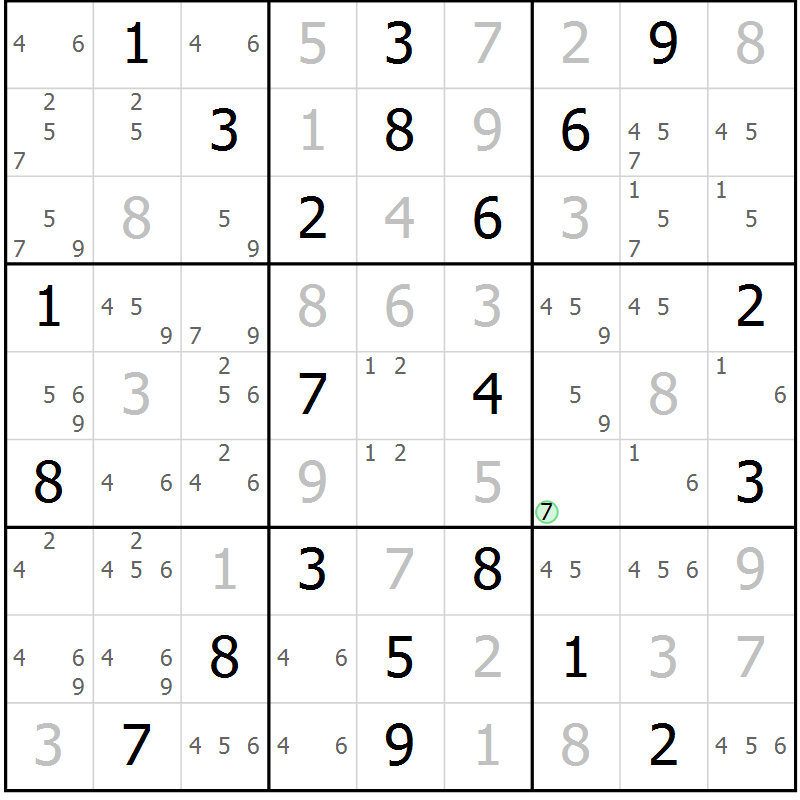 Position des candidats pour la solution de la Gr 23 page 26 du magazine de sudoku Suprême n° 034