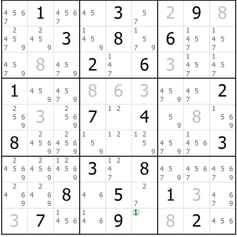Position des candidats pour la solution de la Gr 23 page 26 du magazine de sudoku Suprême n° 034