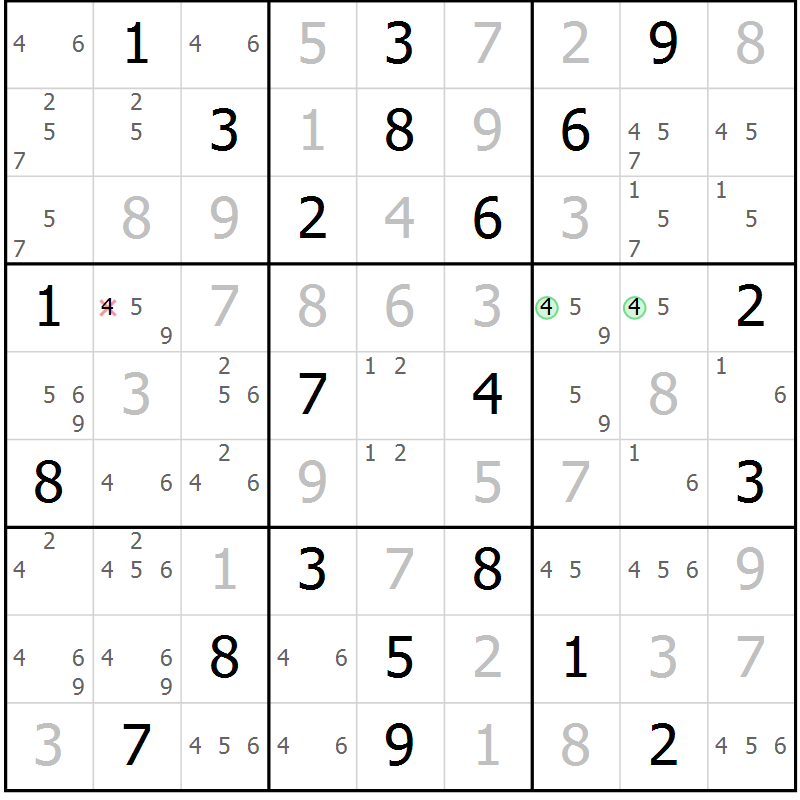 Position des candidats pour la solution de la Gr 23 page 26 du magazine de sudoku Suprême n° 034