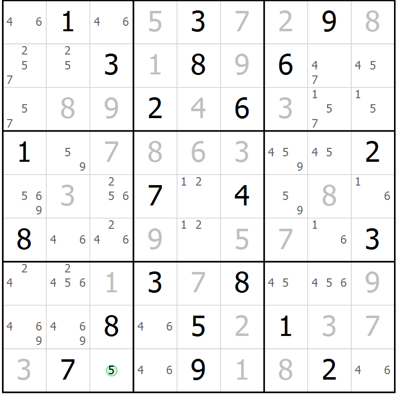Position des candidats pour la solution de la Gr 23 page 26 du magazine de sudoku Suprême n° 034