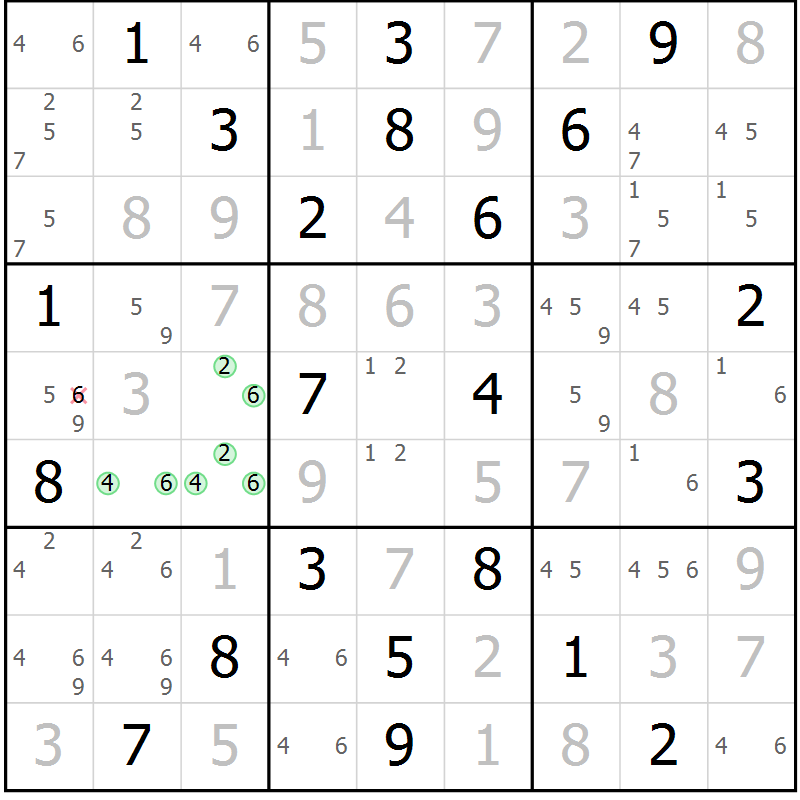 Position des candidats pour la solution de la Gr 23 page 26 du magazine de sudoku Suprême n° 034