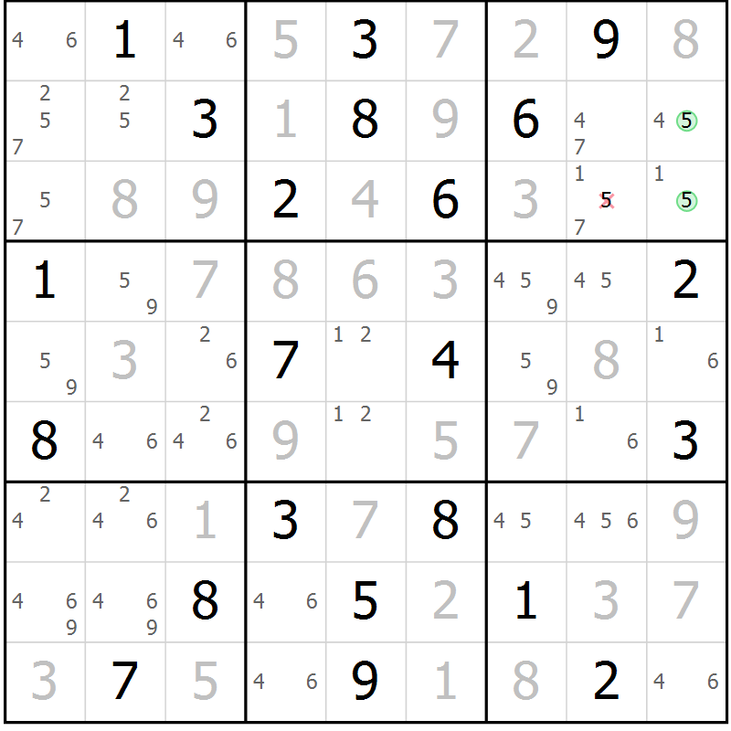 Position des candidats pour la solution de la Gr 23 page 26 du magazine de sudoku Suprême n° 034