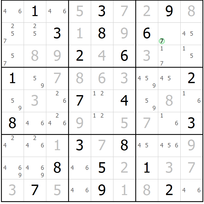 Position des candidats pour la solution de la Gr 23 page 26 du magazine de sudoku Suprême n° 034