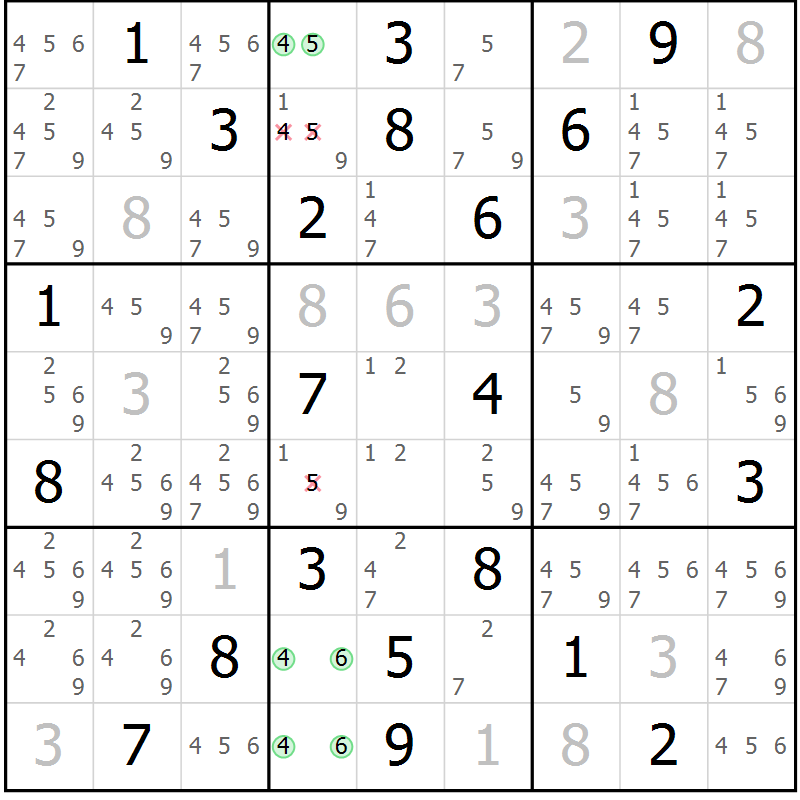 Position des candidats pour la solution de la Gr 23 page 26 du magazine de sudoku Suprême n° 034