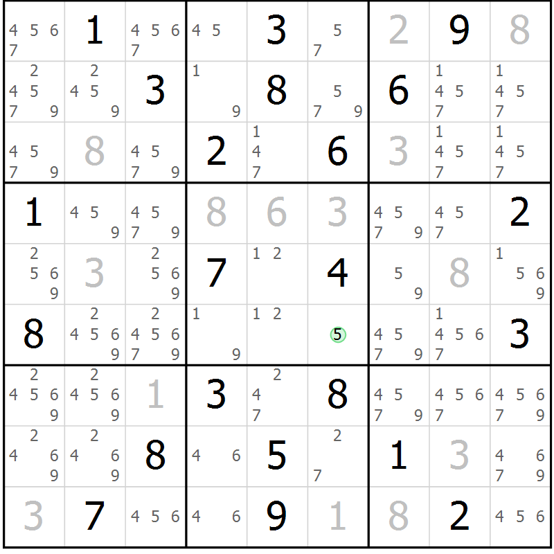 Position des candidats pour la solution de la Gr 23 page 26 du magazine de sudoku Suprême n° 034