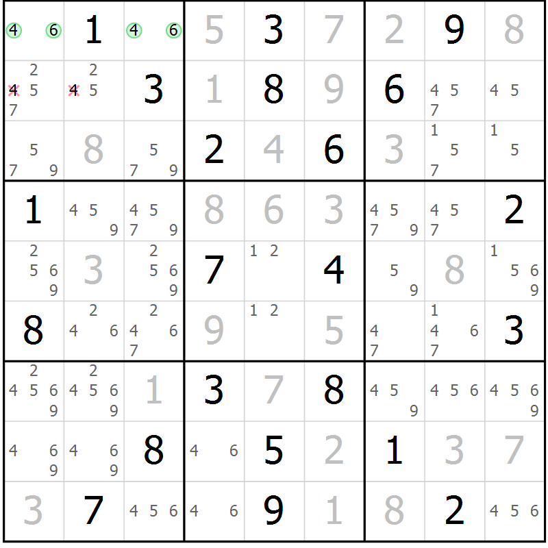 Position des candidats pour la solution de la Gr 23 page 26 du magazine de sudoku Suprême n° 034