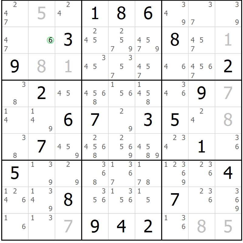 Position des candidats pour la solution de la Gr 24 page 27 du magazine de sudoku Suprême n° 034
