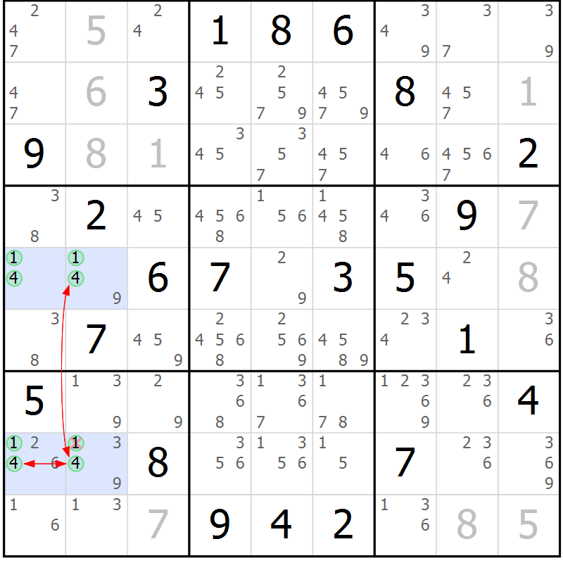 Position des candidats pour la solution de la Gr 24 page 27 du magazine de sudoku Suprême n° 034