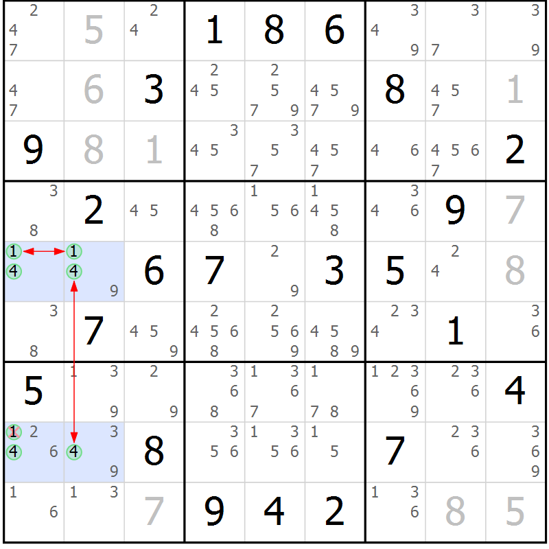Position des candidats pour la solution de la Gr 24 page 27 du magazine de sudoku Suprême n° 034