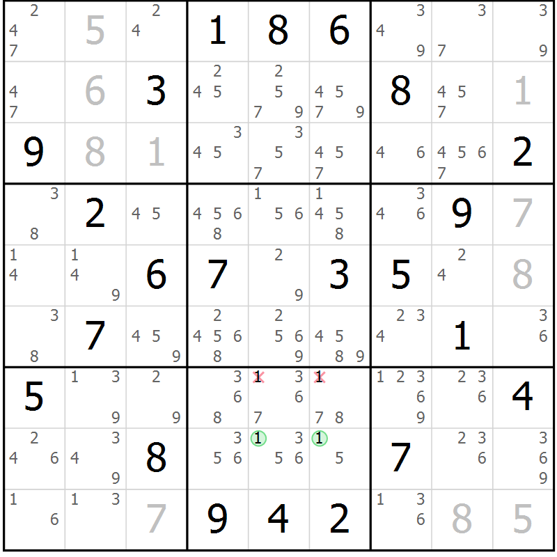 Position des candidats pour la solution de la Gr 24 page 27 du magazine de sudoku Suprême n° 034