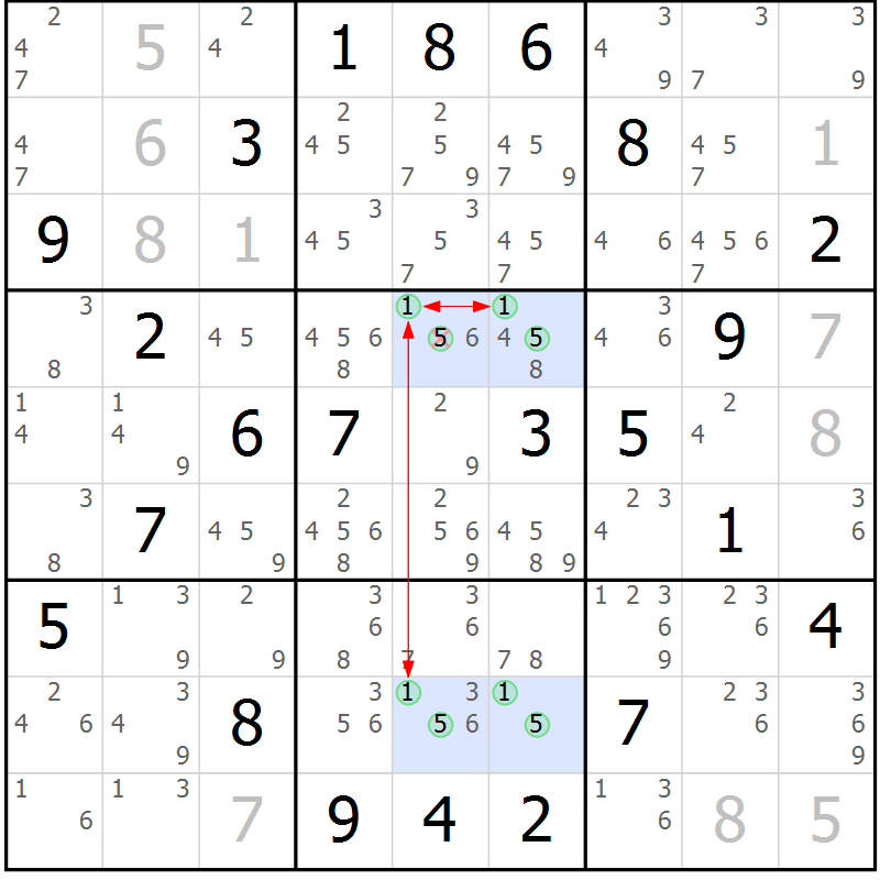Position des candidats pour la solution de la Gr 24 page 27 du magazine de sudoku Suprême n° 034