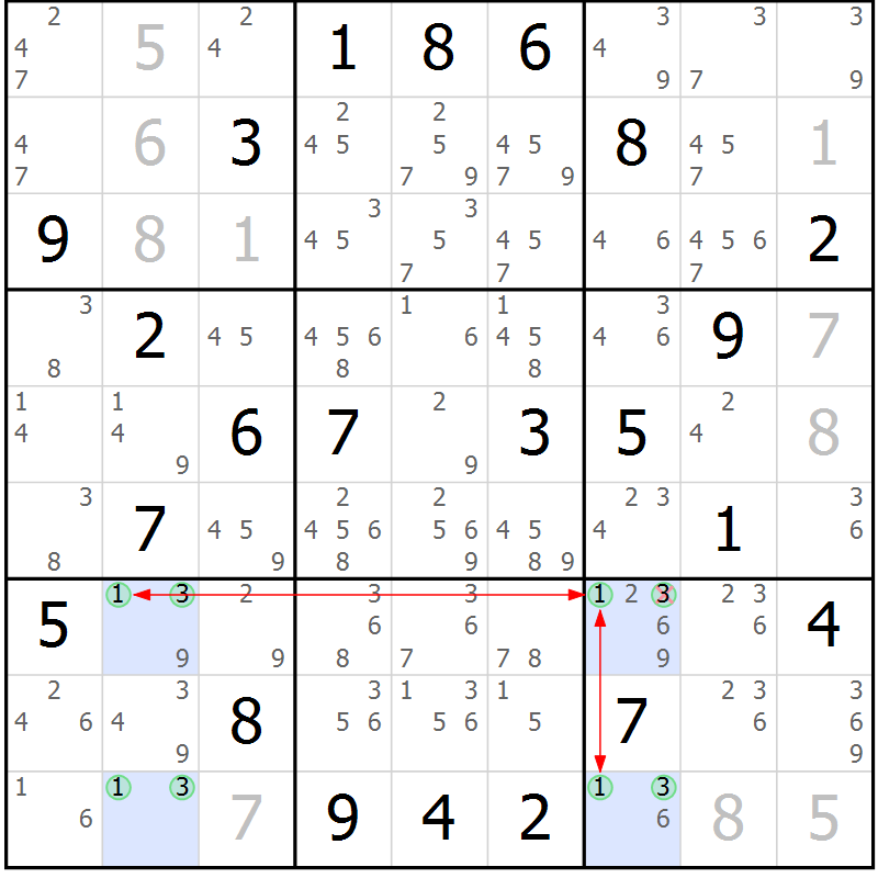 Position des candidats pour la solution de la Gr 24 page 27 du magazine de sudoku Suprême n° 034