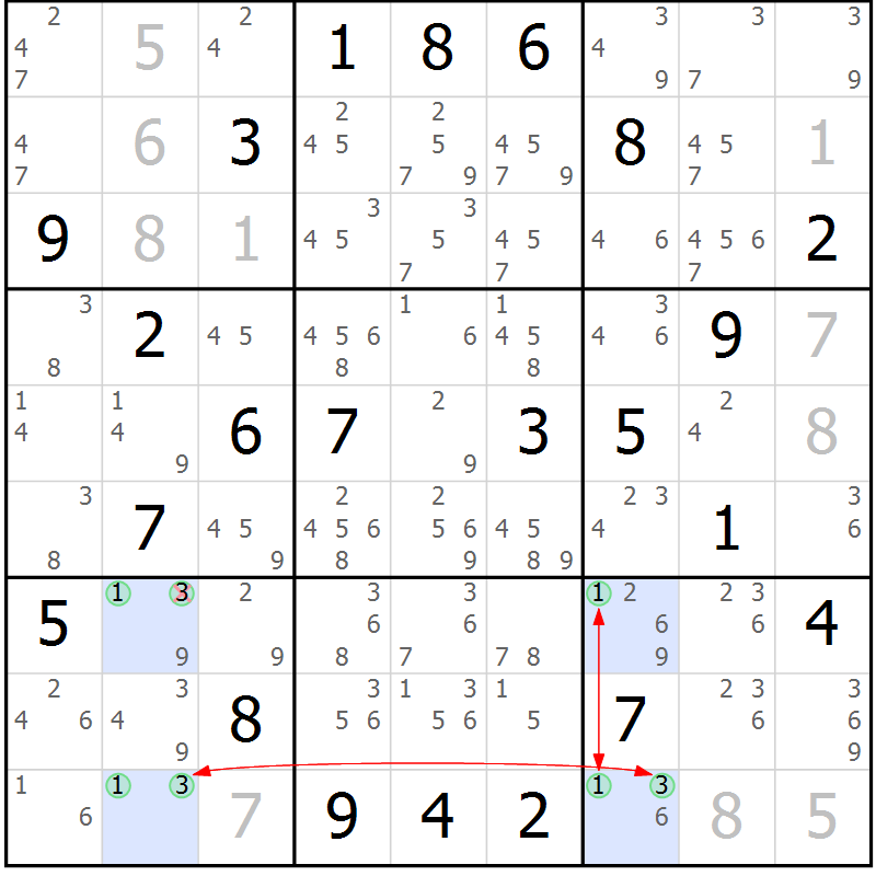Position des candidats pour la solution de la Gr 24 page 27 du magazine de sudoku Suprême n° 034