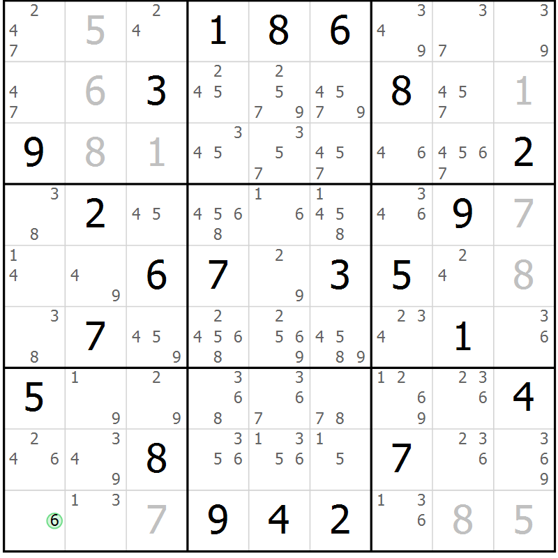 Position des candidats pour la solution de la Gr 24 page 27 du magazine de sudoku Suprême n° 034