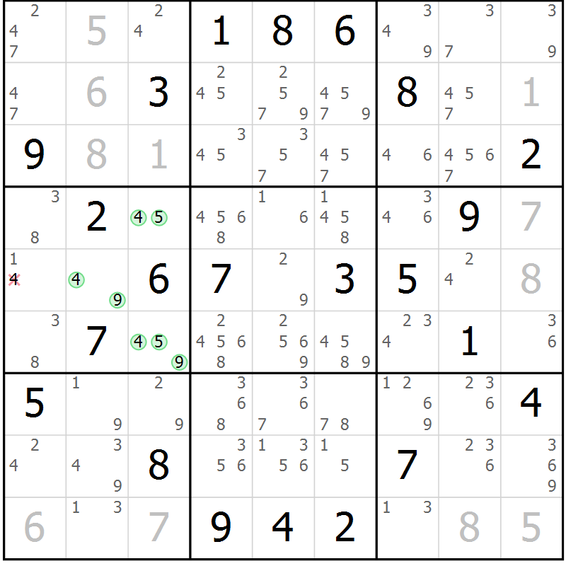 Position des candidats pour la solution de la Gr 24 page 27 du magazine de sudoku Suprême n° 034