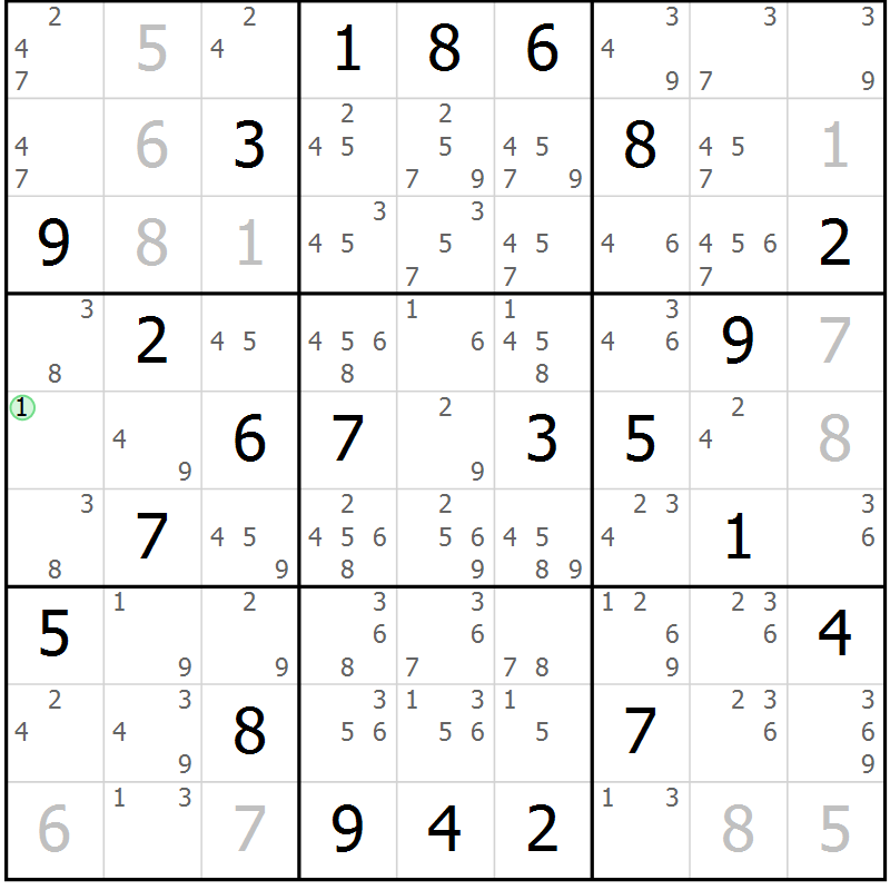 Position des candidats pour la solution de la Gr 24 page 27 du magazine de sudoku Suprême n° 034