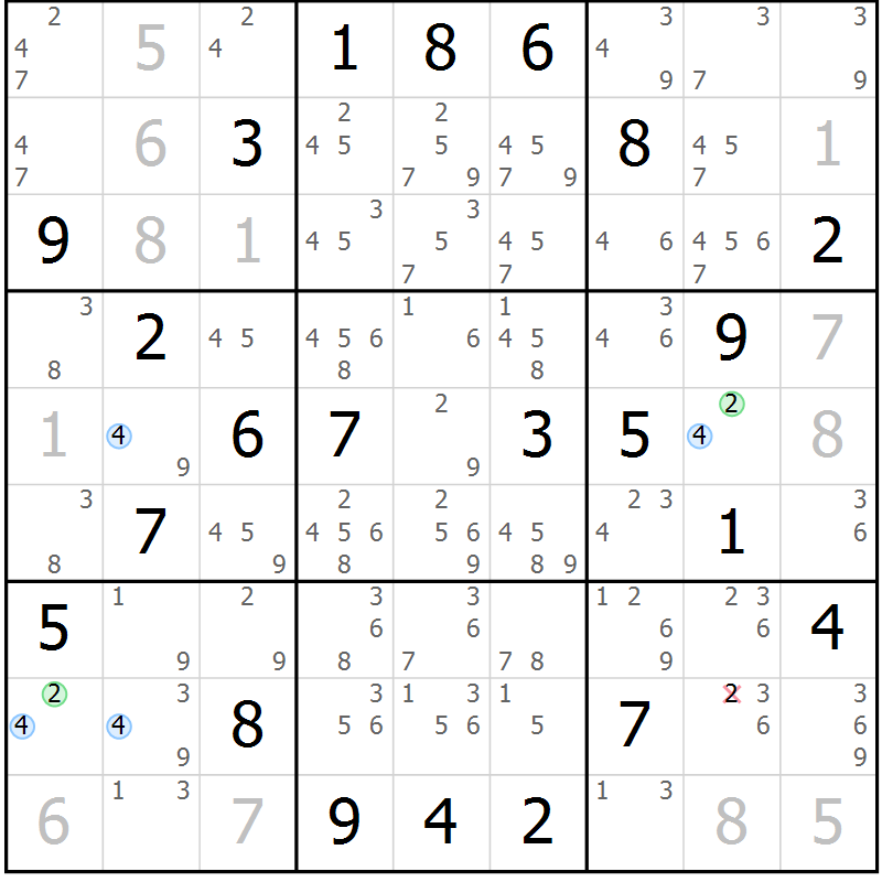 Position des candidats pour la solution de la Gr 24 page 27 du magazine de sudoku Suprême n° 034