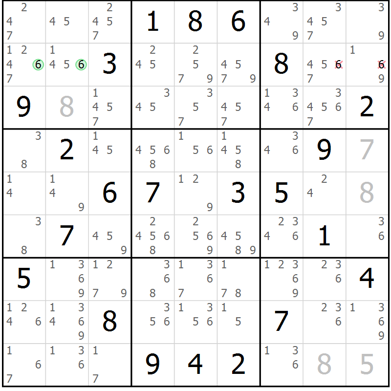 Position des candidats pour la solution de la Gr 24 page 27 du magazine de sudoku Suprême n° 034