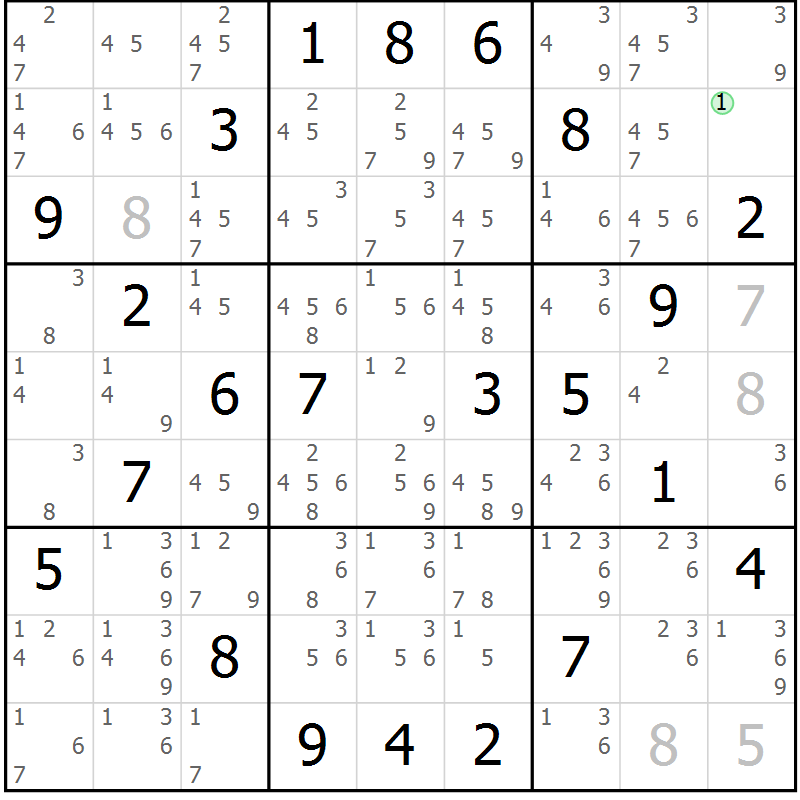 Position des candidats pour la solution de la Gr 24 page 27 du magazine de sudoku Suprême n° 034