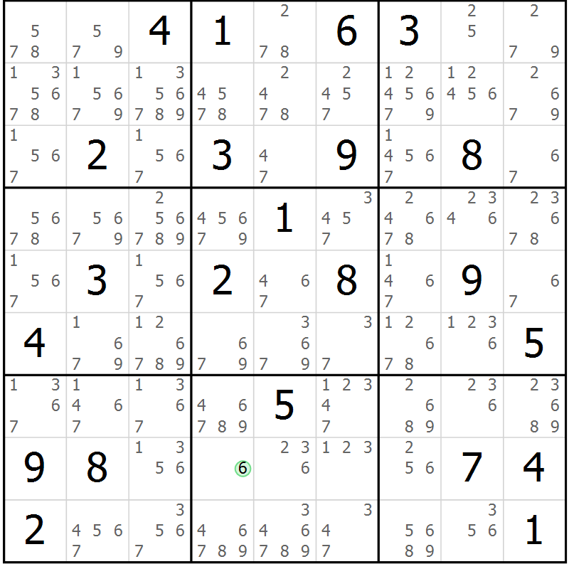 Position des candidats pour la solution de la Gr 25 page 28 du magazine de sudoku Suprême n° 034