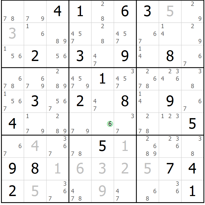 Position des candidats pour la solution de la Gr 25 page 28 du magazine de sudoku Suprême n° 034