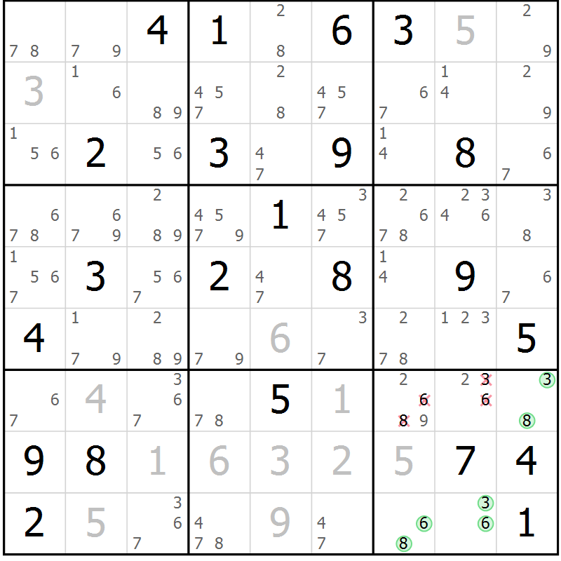 Position des candidats pour la solution de la Gr 25 page 28 du magazine de sudoku Suprême n° 034