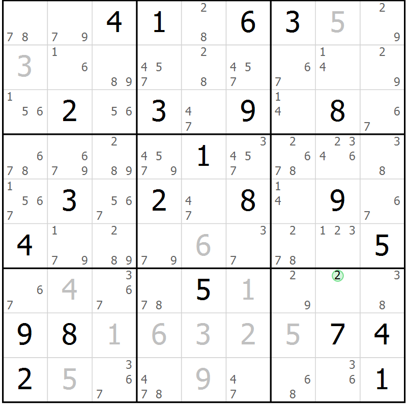 Position des candidats pour la solution de la Gr 25 page 28 du magazine de sudoku Suprême n° 034