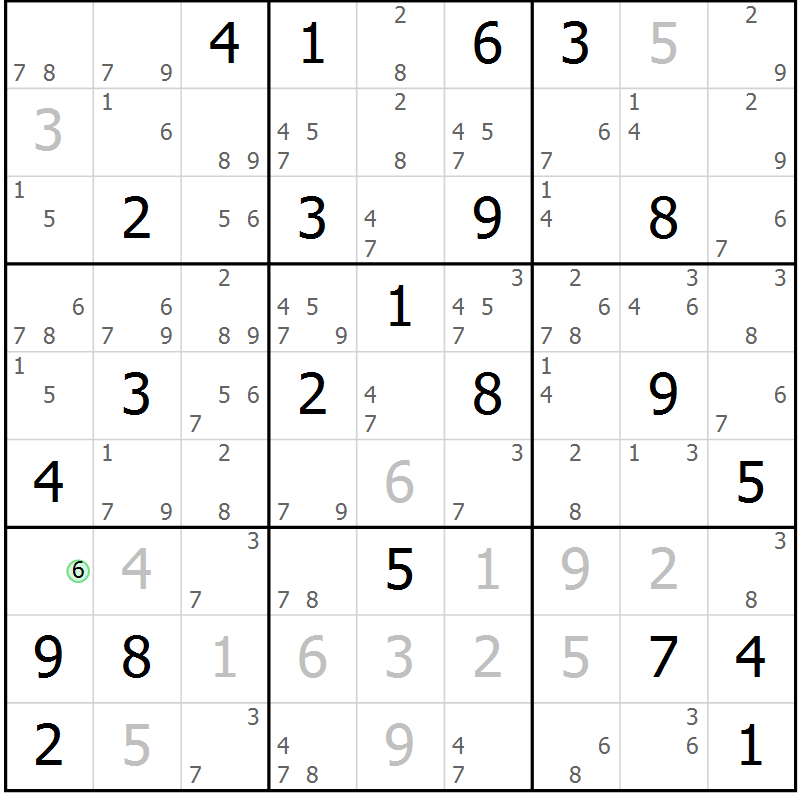 Position des candidats pour la solution de la Gr 25 page 28 du magazine de sudoku Suprême n° 034