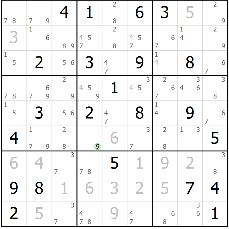 Position des candidats pour la solution de la Gr 25 page 28 du magazine de sudoku Suprême n° 034