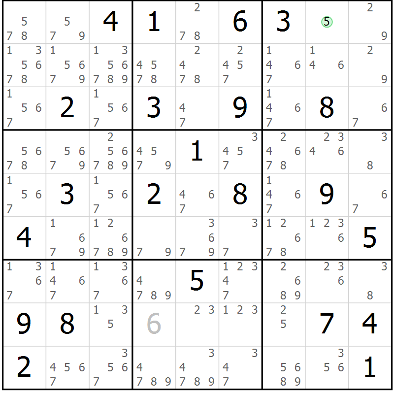 Position des candidats pour la solution de la Gr 25 page 28 du magazine de sudoku Suprême n° 034