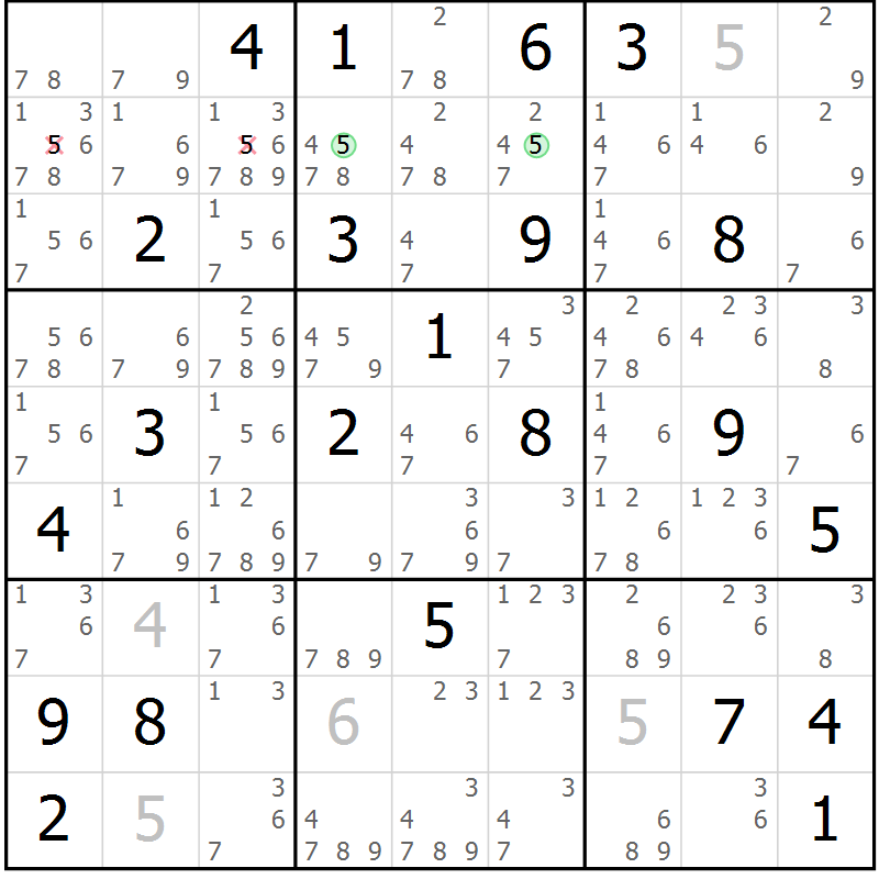 Position des candidats pour la solution de la Gr 25 page 28 du magazine de sudoku Suprême n° 034
