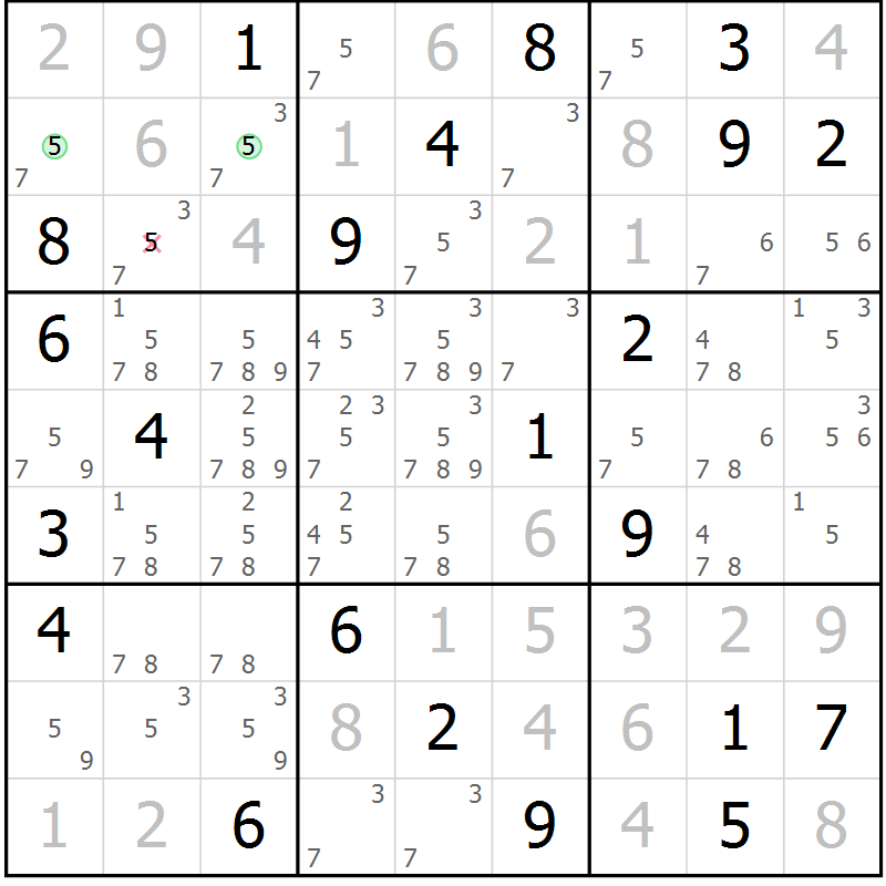 Position des candidats pour la solution de la Gr 26 page 29 du magazine de sudoku Suprême n° 034