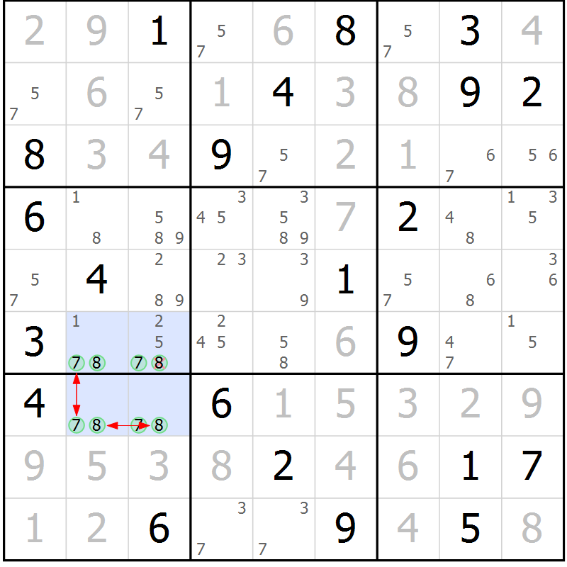 Position des candidats pour la solution de la Gr 26 page 29 du magazine de sudoku Suprême n° 034
