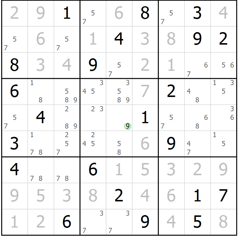 Position des candidats pour la solution de la Gr 26 page 29 du magazine de sudoku Suprême n° 034