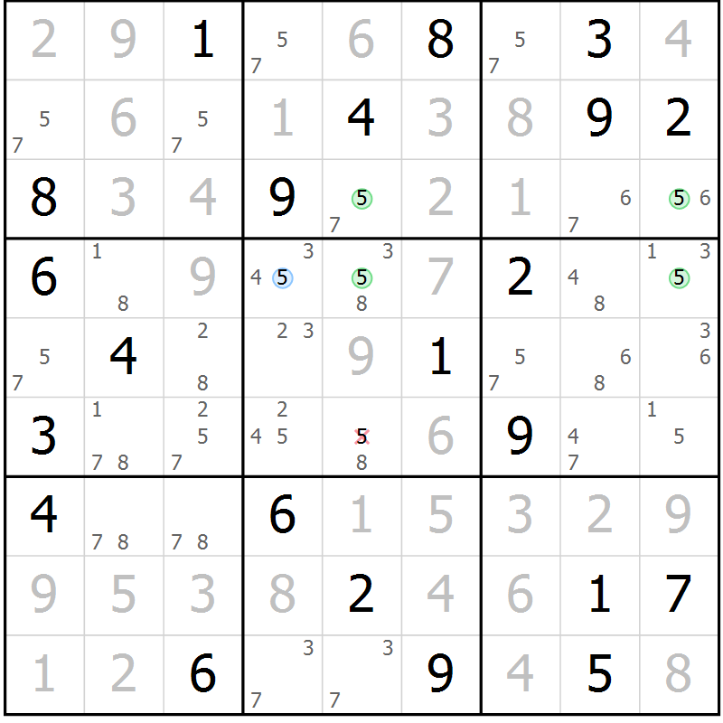 Position des candidats pour la solution de la Gr 26 page 29 du magazine de sudoku Suprême n° 034