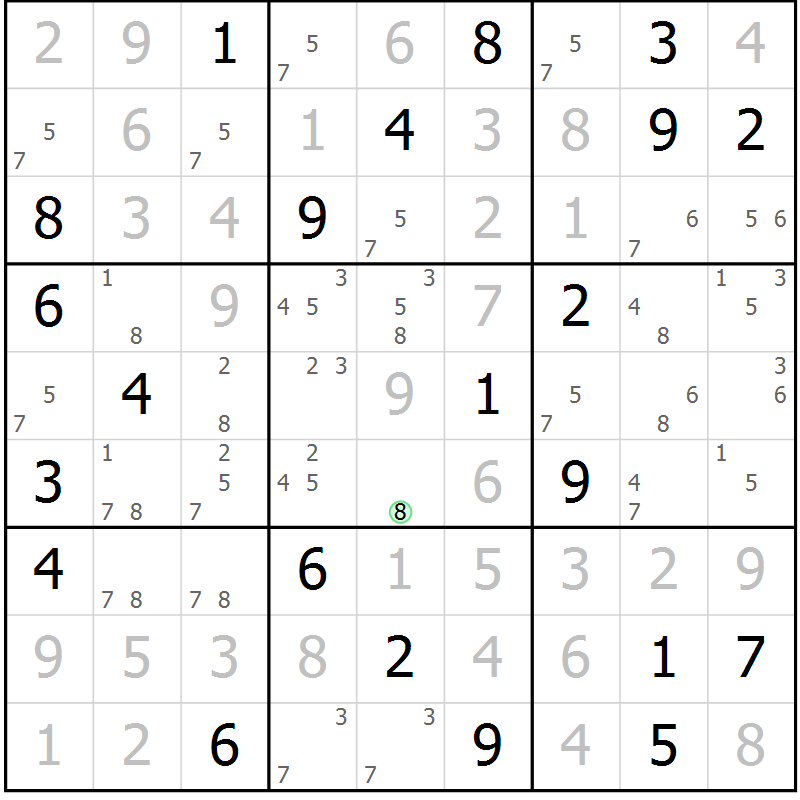 Position des candidats pour la solution de la Gr 26 page 29 du magazine de sudoku Suprême n° 034