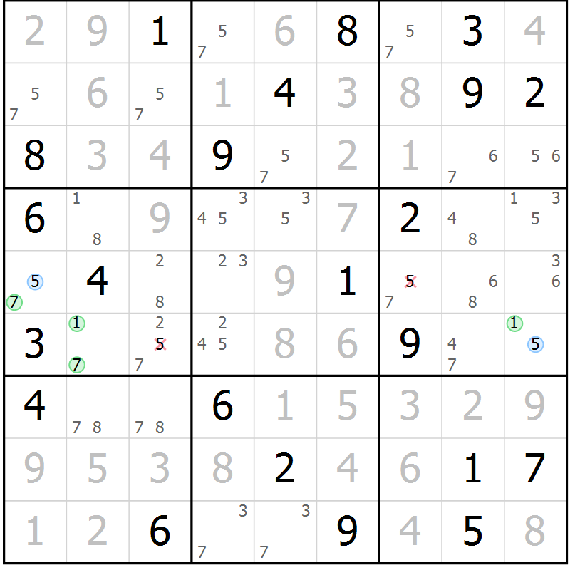 Position des candidats pour la solution de la Gr 26 page 29 du magazine de sudoku Suprême n° 034