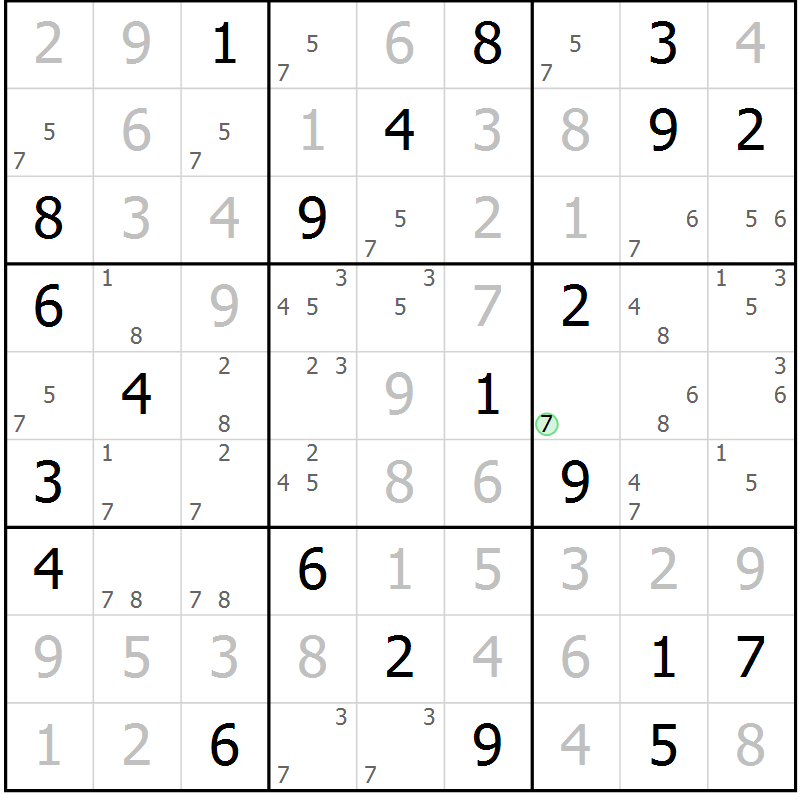 Position des candidats pour la solution de la Gr 26 page 29 du magazine de sudoku Suprême n° 034