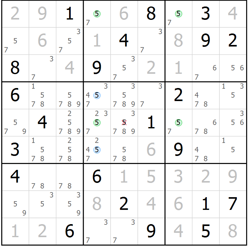Position des candidats pour la solution de la Gr 26 page 29 du magazine de sudoku Suprême n° 034