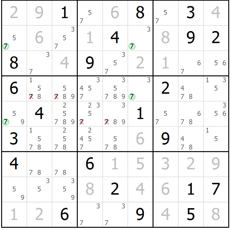Position des candidats pour la solution de la Gr 26 page 29 du magazine de sudoku Suprême n° 034