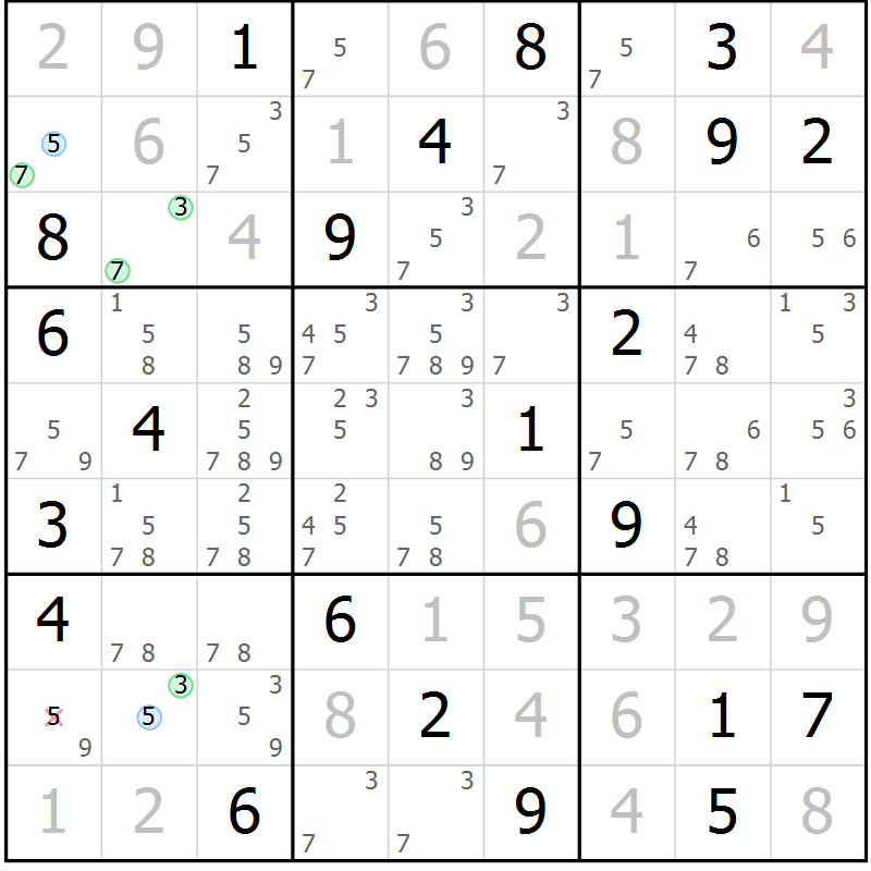 Position des candidats pour la solution de la Gr 26 page 29 du magazine de sudoku Suprême n° 034