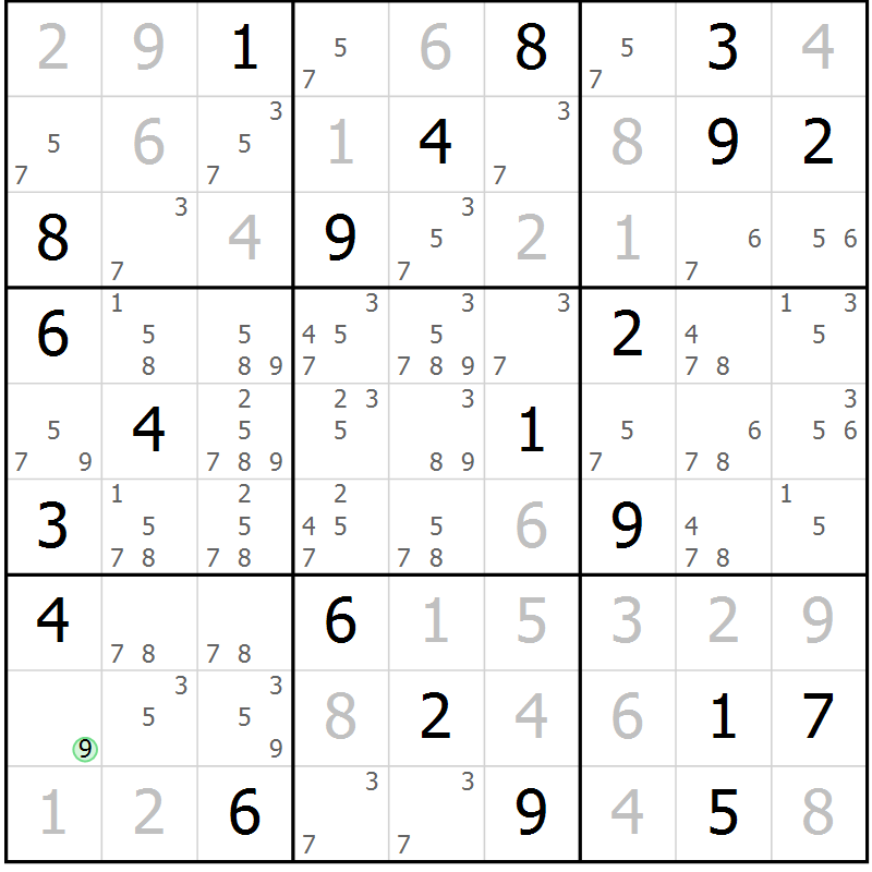 Position des candidats pour la solution de la Gr 26 page 29 du magazine de sudoku Suprême n° 034
