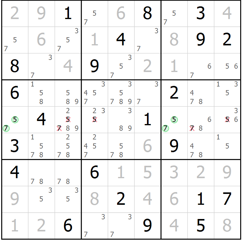 Position des candidats pour la solution de la Gr 26 page 29 du magazine de sudoku Suprême n° 034