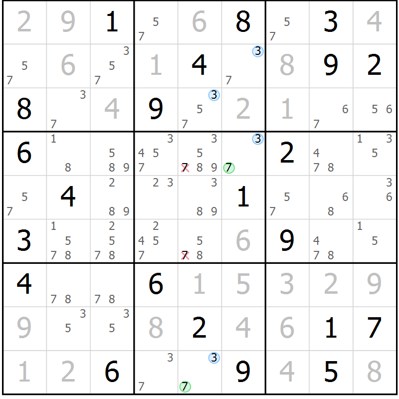Position des candidats pour la solution de la Gr 26 page 29 du magazine de sudoku Suprême n° 034