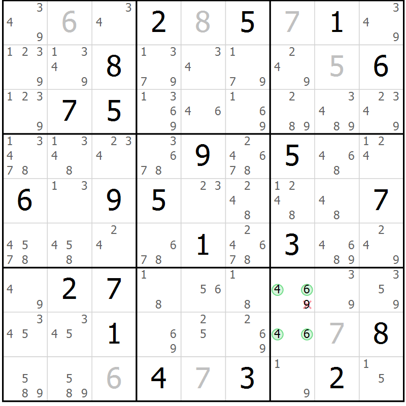 Position des candidats pour la solution de la Gr 27 page 30 du magazine de sudoku Suprême n° 034